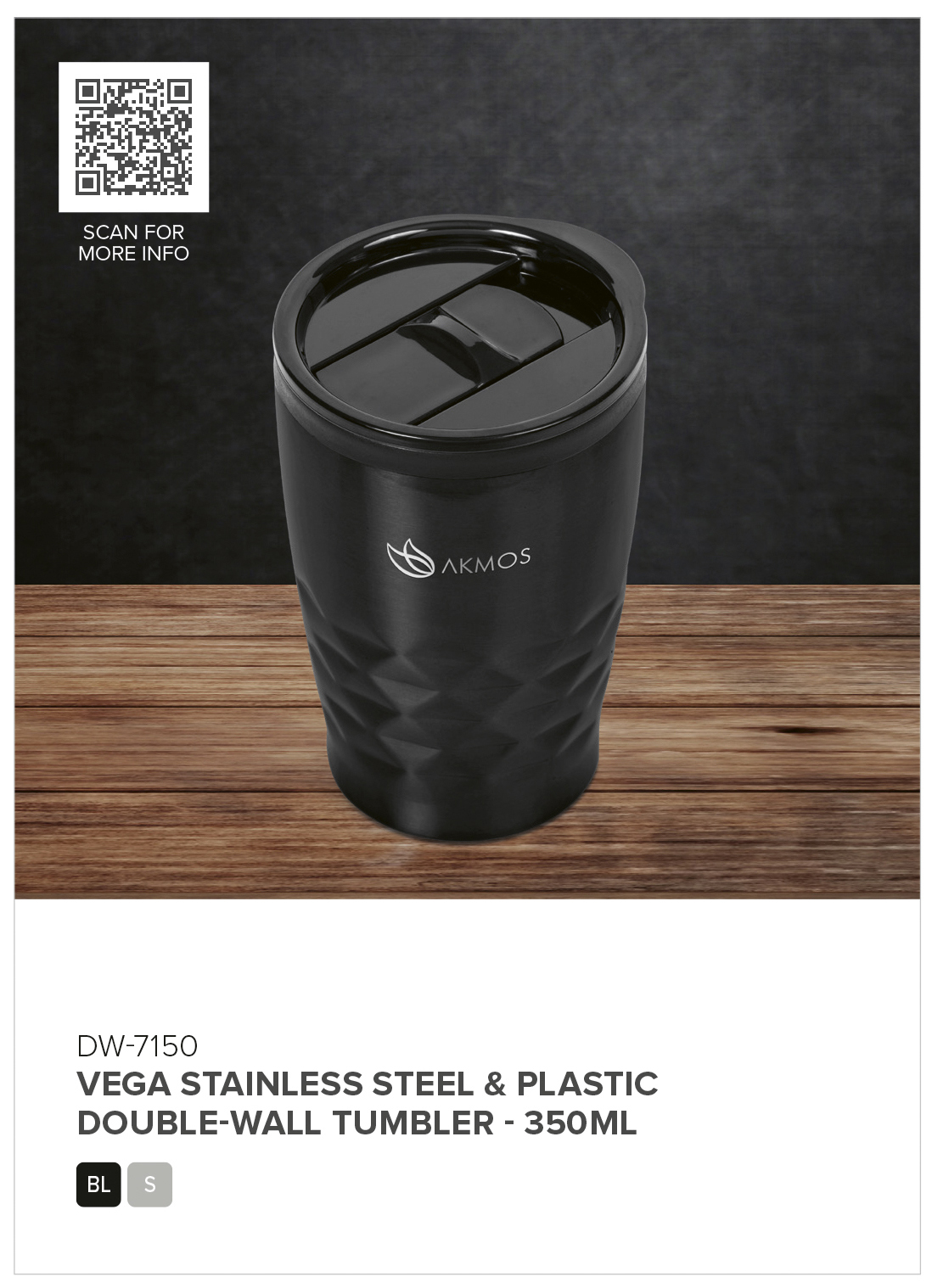 DW-7150 - Vega Stainless Steel & Plastic Double-Wall Tumbler  350ml - Catalogue Image